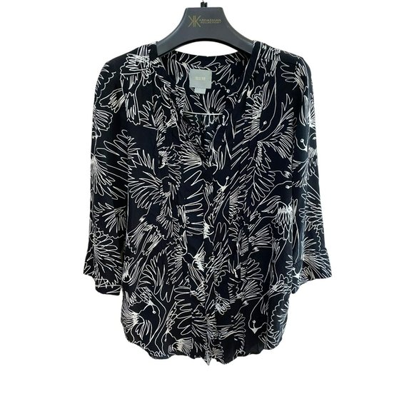 Maeve Women Black/White 3/4 Sleeve V-Neck Inside Button Front Blouse Top Size 2 - Picture 2 of 8